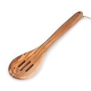 Two(2) Olive Wood Slotted Spoons | Handcrafted 11" Cooking Utensil‎